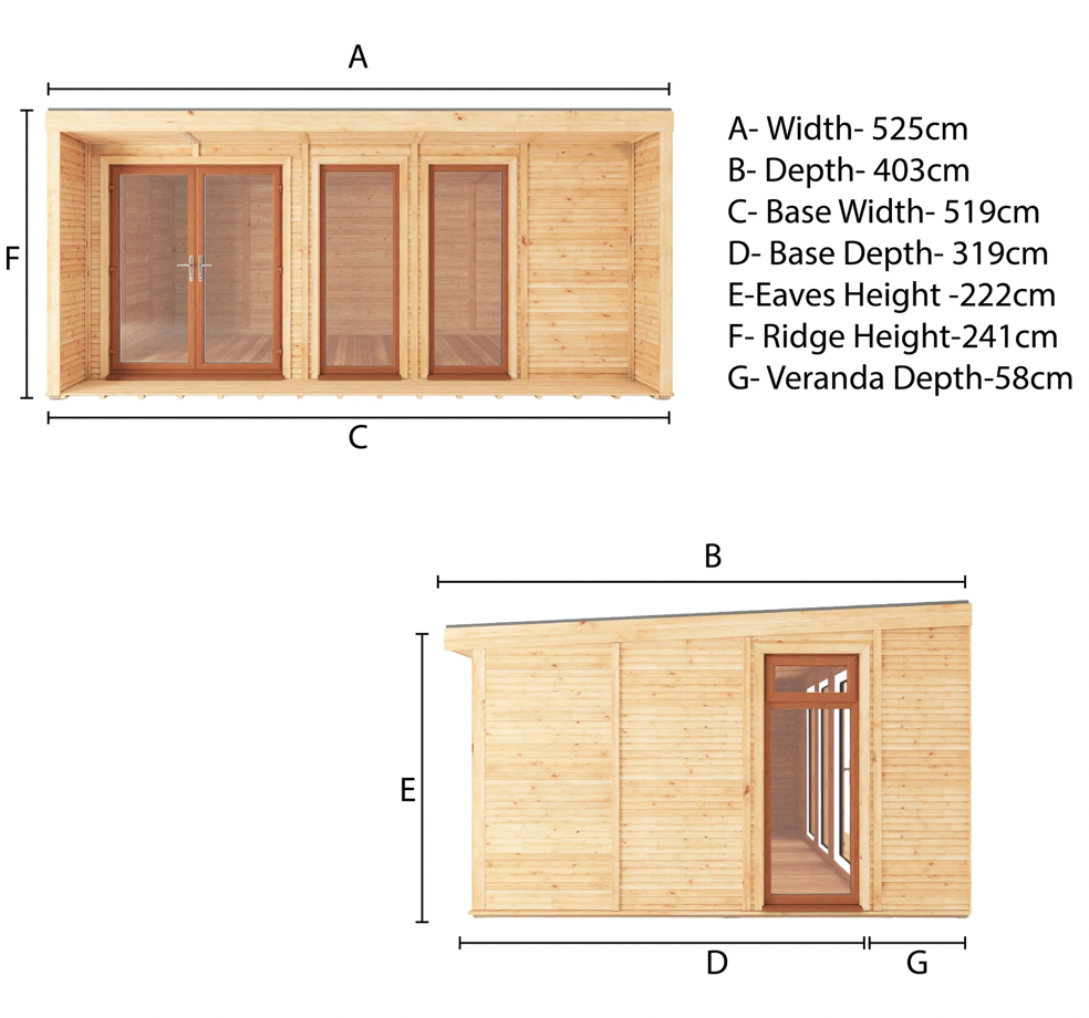 The 5m x 3m Creswell Insulated Garden Room with Oak UPVC (Windows & Doors) - Ornate Outbuildings