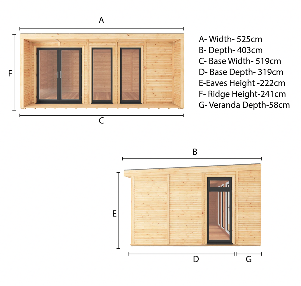 The 5m x 3m Creswell Insulated Garden Room with Anthracite UPVC (Windows & Doors) - Ornate Outbuildings