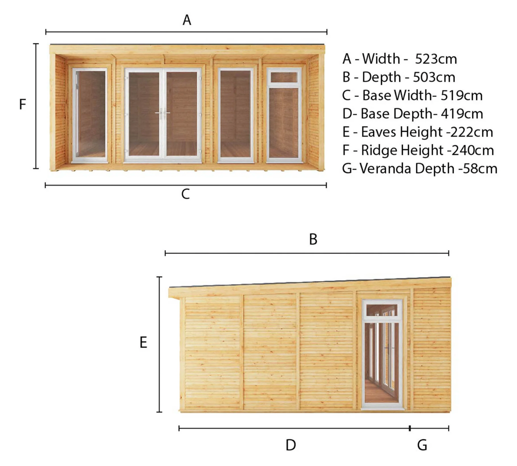 The Creswell Insulated Garden Room 5m x 4m with White UPVC (Windows & Doors) - Ornate Outbuildings