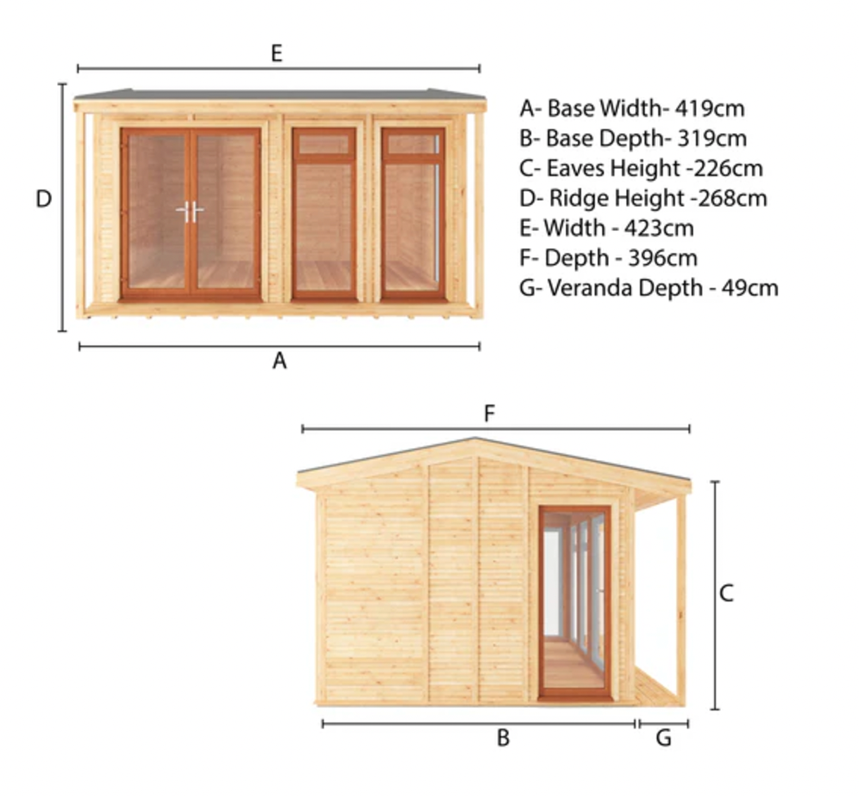 The 4m x 3m Thoresby Insulated Garden Room with Oak UPVC ( Windows & Doors ) - Ornate Outbuildings