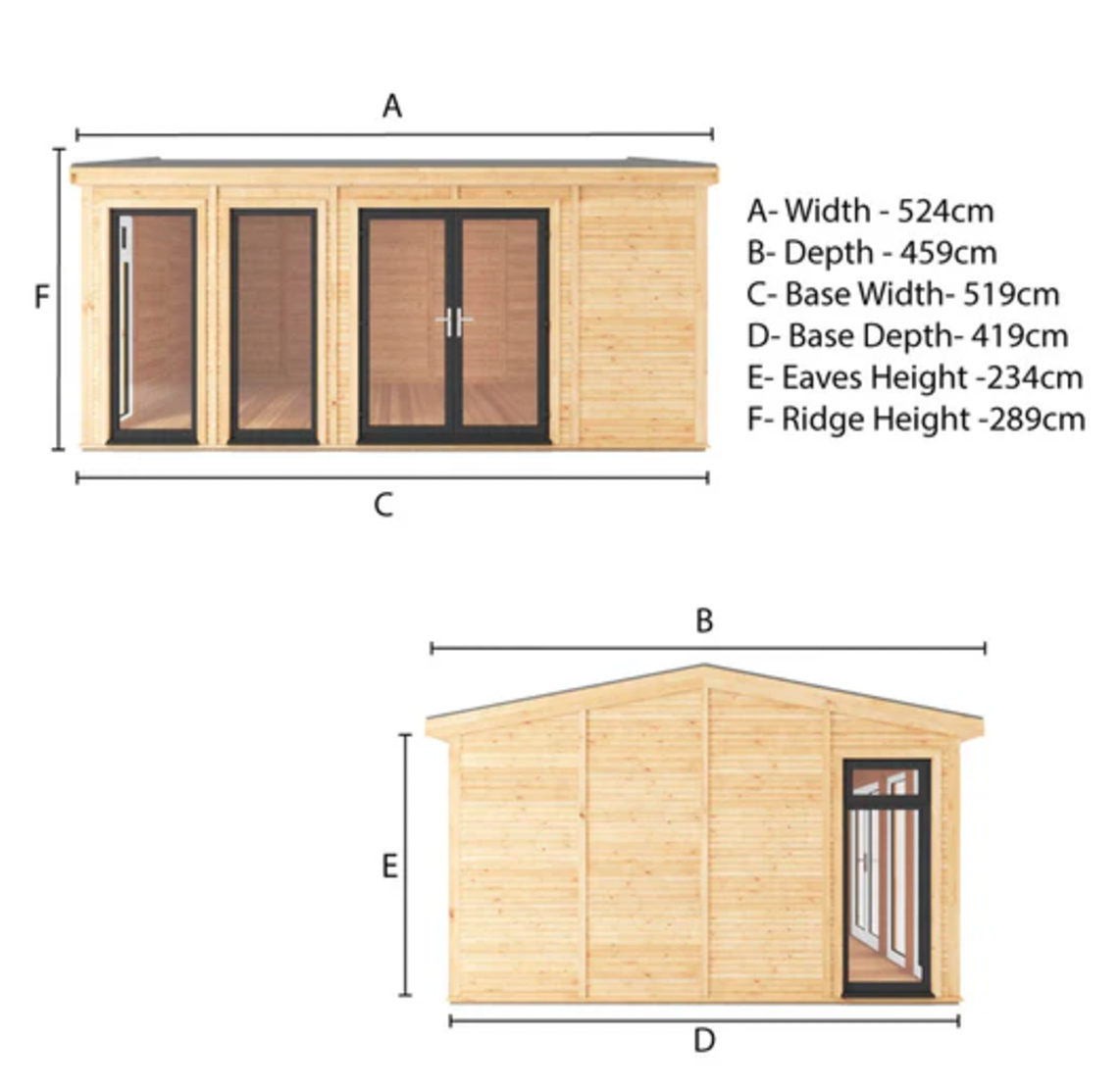 The Rufford Insulated Garden Room 5m x 4m with Anthracite UPVC ( Windows & Doors) - Ornate Outbuildings