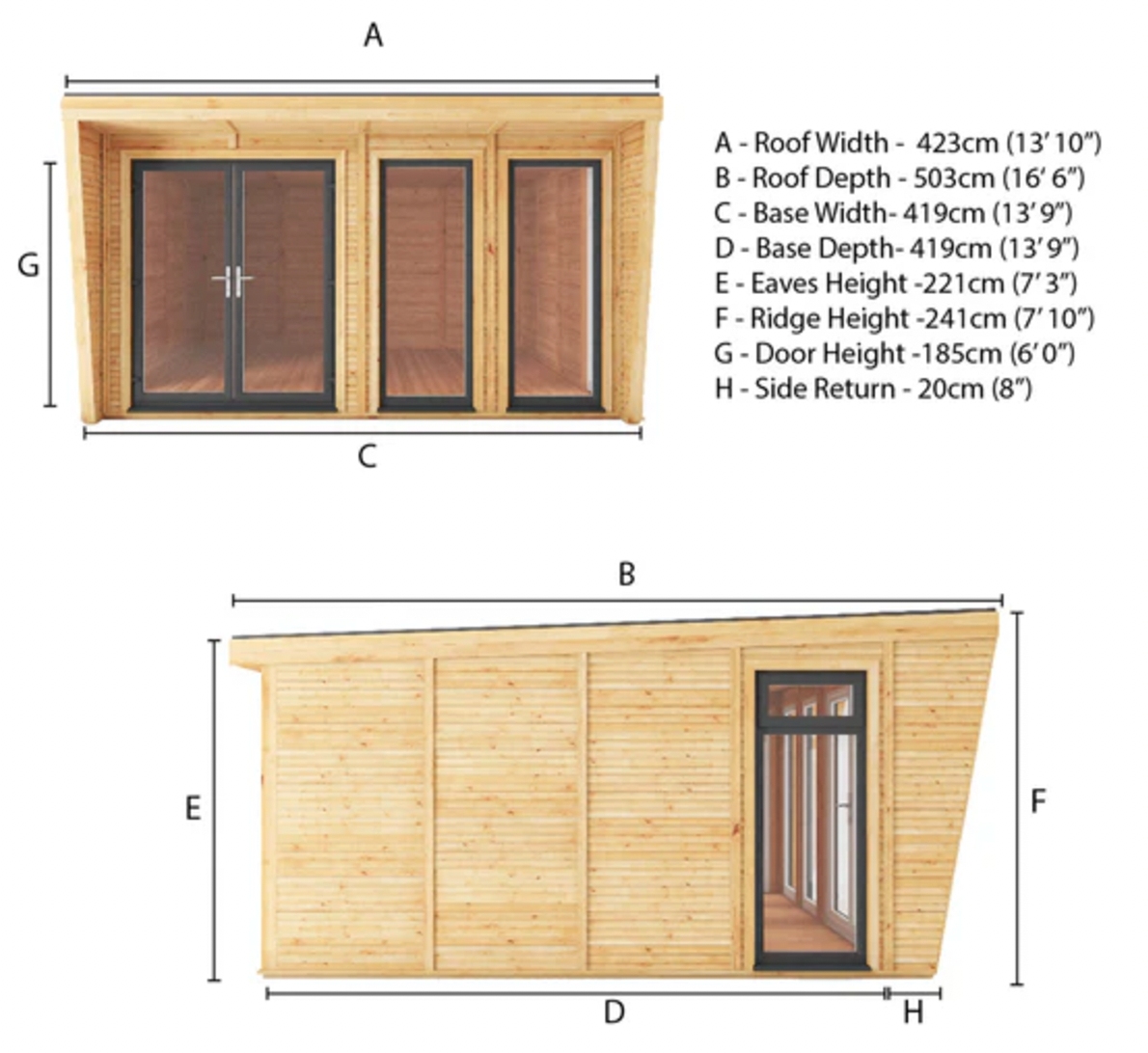 The Harlow Insulated Garden Room 4m x 4m with Anthracite UPVC (Windows & Doors) - Ornate Outbuildings
