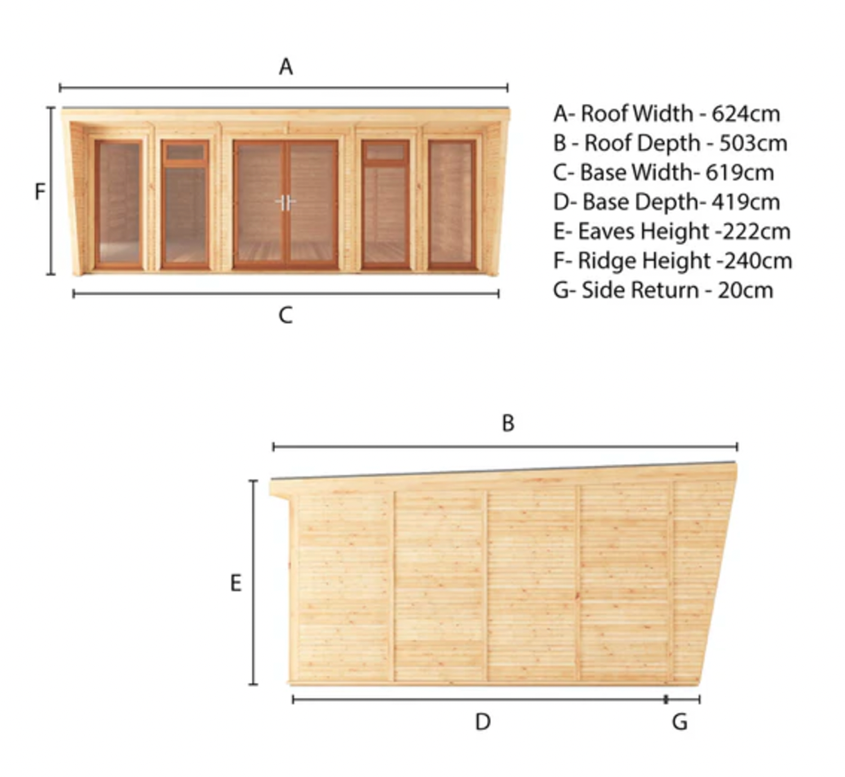 The 6m x 4m Harlow Insulated Garden Room with Oak UPVC - Ornate Outbuildings