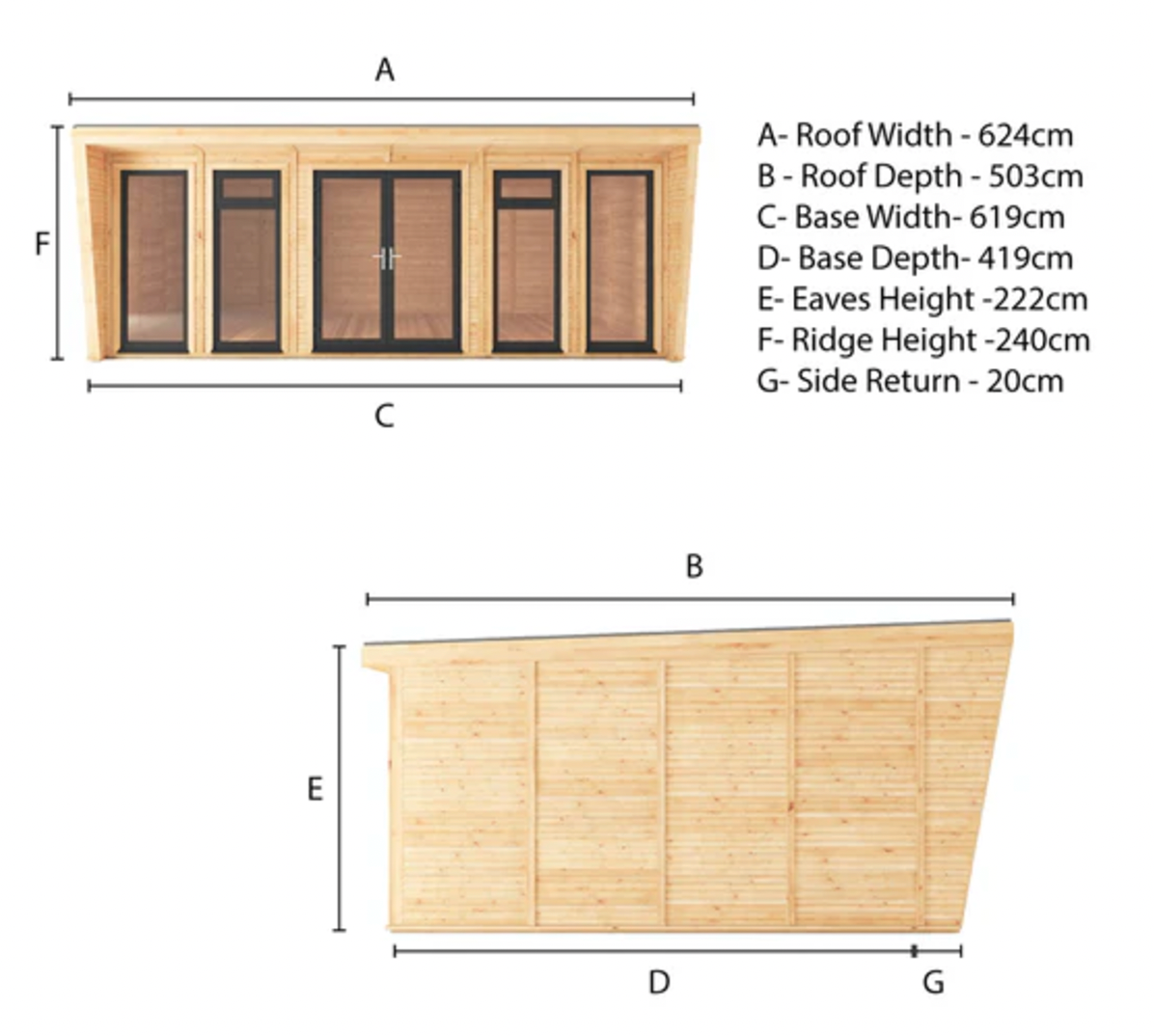 The 6m x 4m Harlow Insulated Garden Room with Anthracite UPVC (Windows & Doors) - Ornate Outbuildings