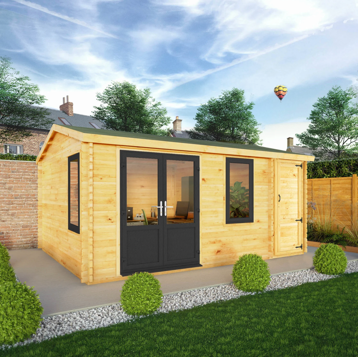 5.1m x 4m Home Office Elite With Side Shed - UPVC Anthracite - Ornate Outbuildings