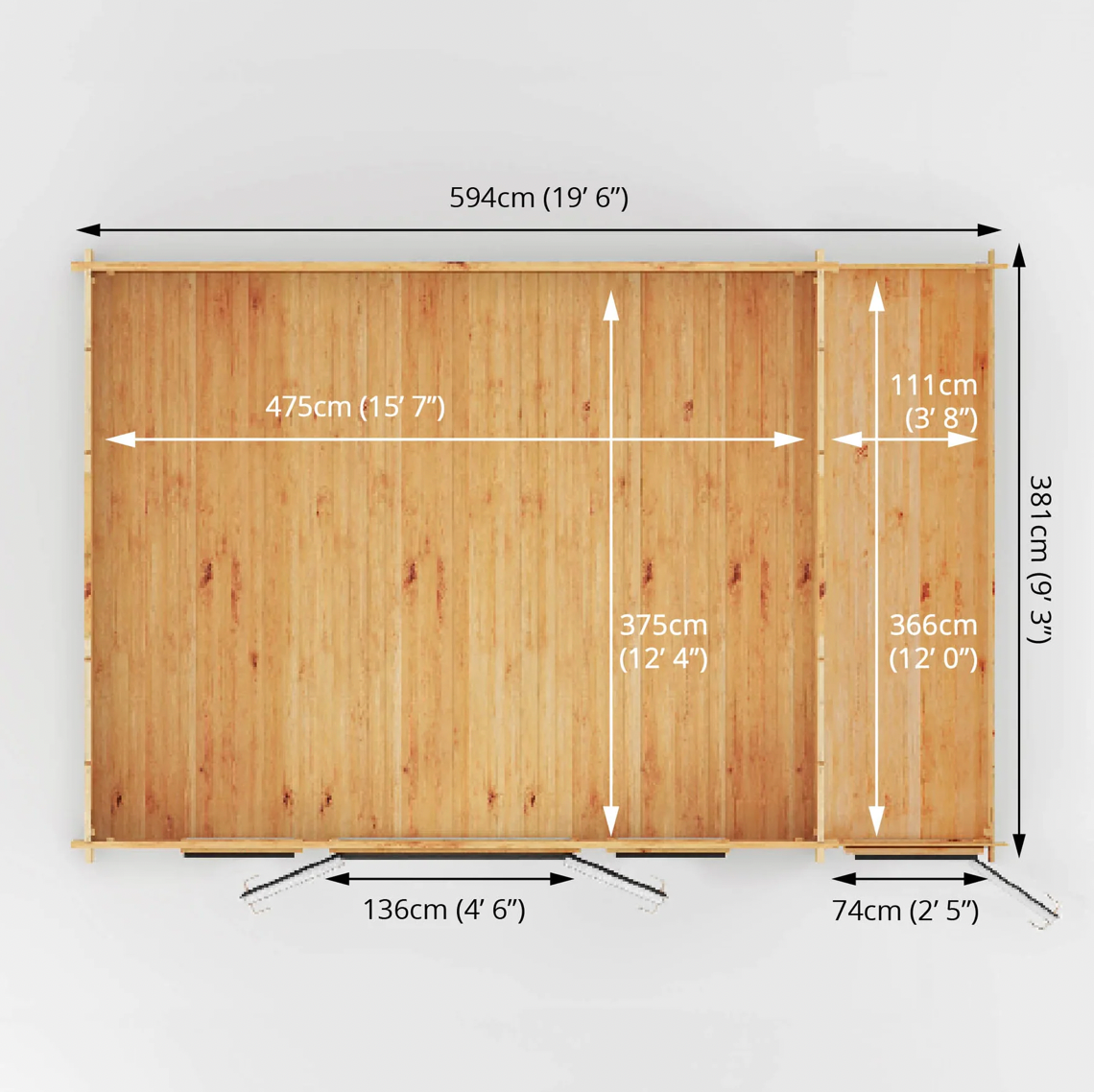 6.1m x 4m Home Office Studio Log Cabin with Side Shed - UPVC Anthracite - Ornate Outbuildings