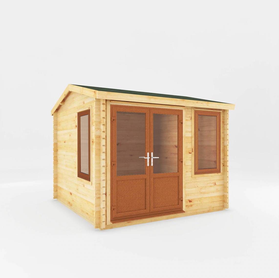 3m x 3m Home Office Elite Log Cabin - UPVC Oak - Ornate Outbuildings 