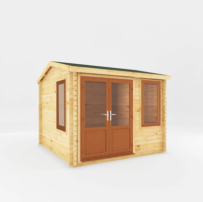 3m x 3m Home Office Elite Log Cabin - UPVC Oak - Ornate Outbuildings 