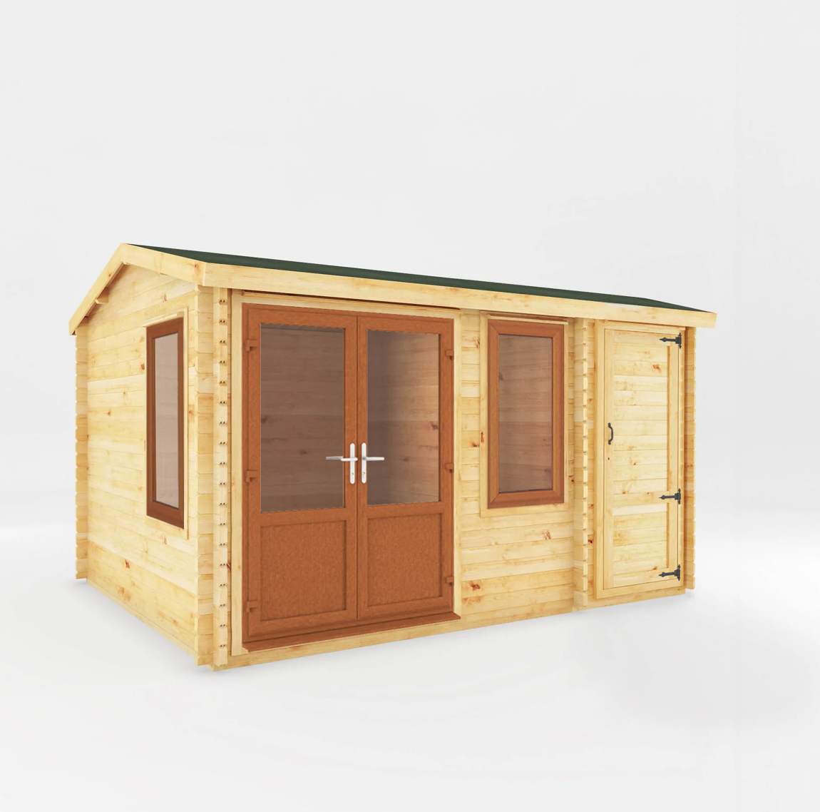 4.1m x 3m Home Office Elite With Side Shed - UPVC Oak - Ornate Outbuildings 