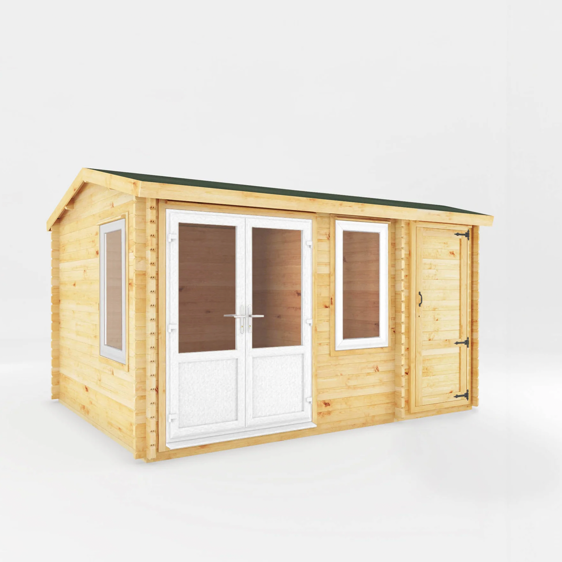 4.1m x 3m Home Office Elite With Side Shed - UPVC White - Ornate Outbuildings 