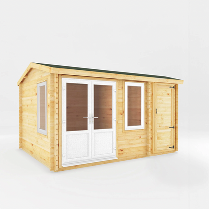 4.1m x 3m Home Office Elite With Side Shed - UPVC White - Ornate Outbuildings 