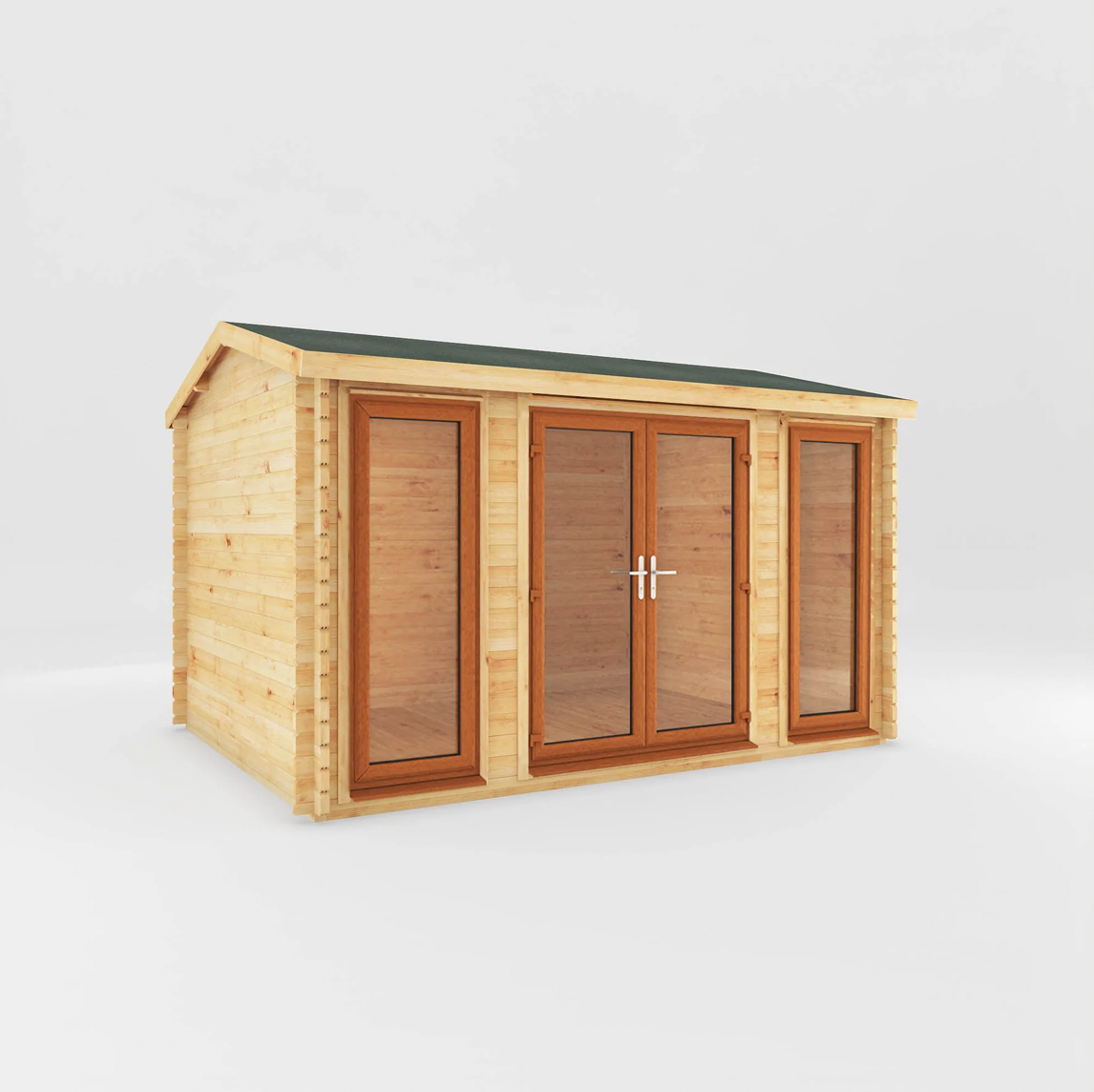 4m x 3m Home Office Studio Log Cabin - UPVC Oak - Ornate Outbuildings 