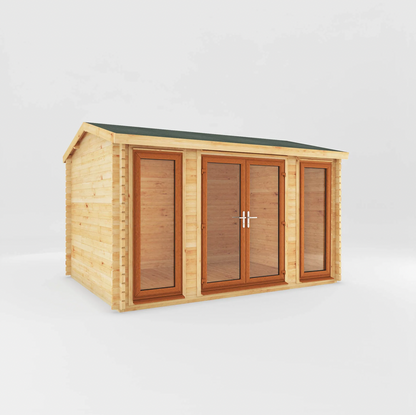 4m x 3m Home Office Studio Log Cabin - UPVC Oak - Ornate Outbuildings 