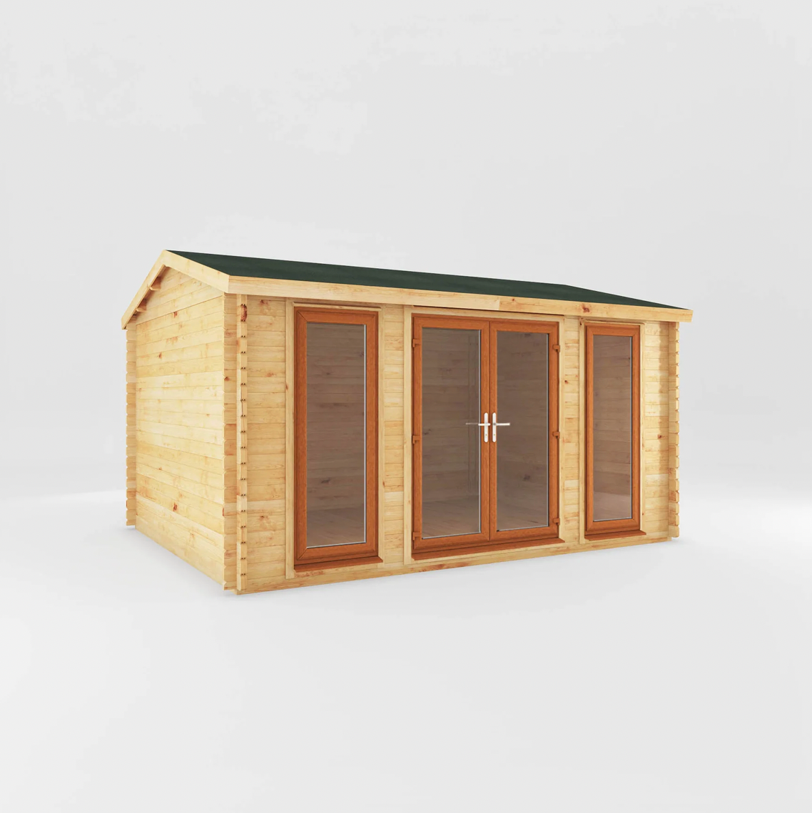4.5m x 3.5m Home Office Studio Log Cabin - UPVC Oak - Ornate Outbuildings 