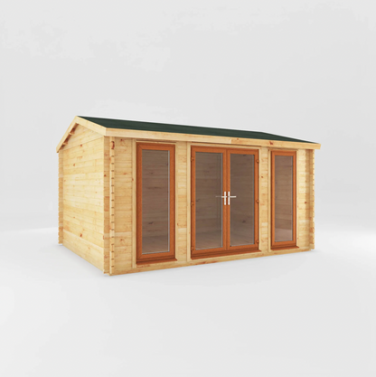 4.5m x 3.5m Home Office Studio Log Cabin - UPVC Oak - Ornate Outbuildings 
