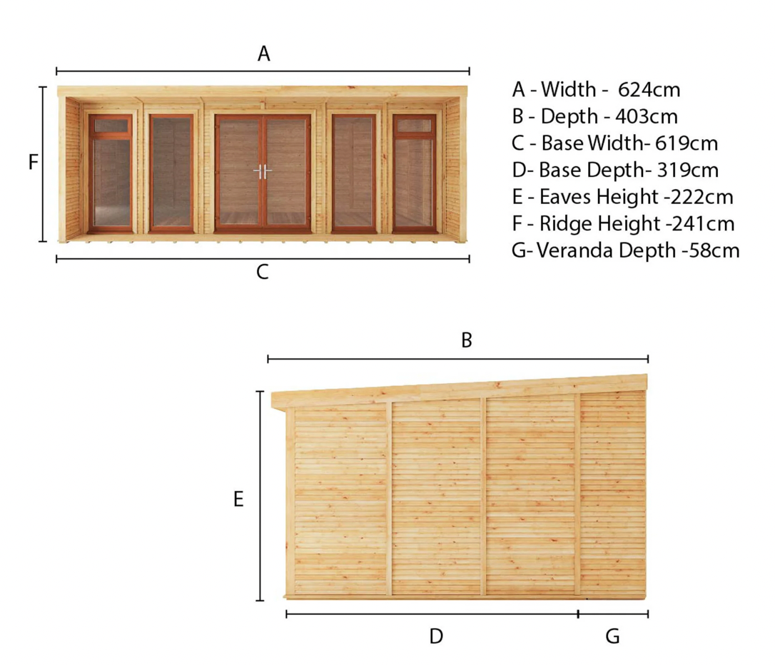 The Creswell Insulated Garden Room 6m x 3m with Oak UPVC (Windows & Doors) - Ornate Outbuildings 
