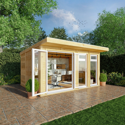 The 4m x 3m Edwinstowe Insulated Garden Room with White UPVC (Windows & Doors) - Ornate Outbuildings 