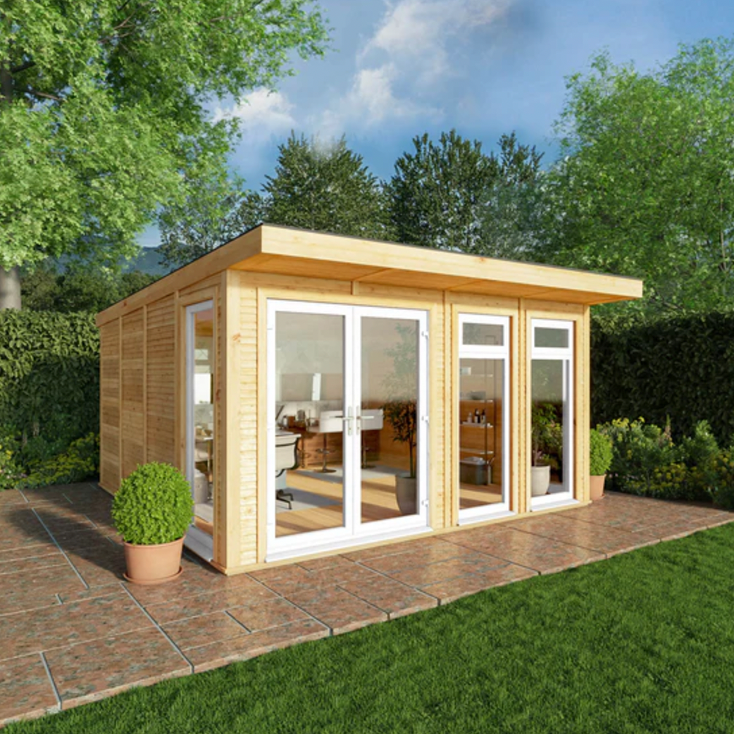 The 4m x 4m Edwinstowe Insulated Garden Room with White UPVC (Windows & Doors) - Ornate Outbuildings 