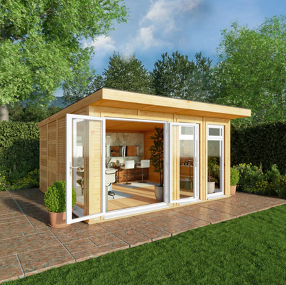 The 4m x 4m Edwinstowe Insulated Garden Room with White UPVC (Windows & Doors) - Ornate Outbuildings 