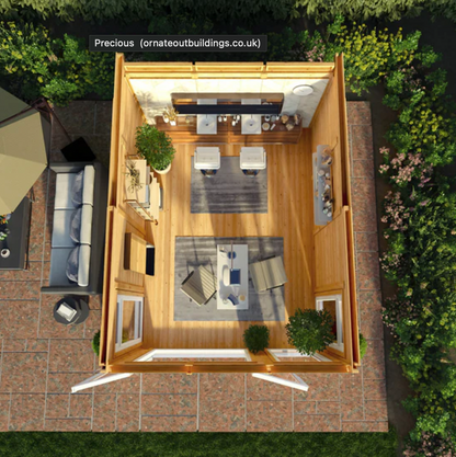 The Edwinstowe Insulated Garden Room 3m x 4m with White UPVC (Windows & Doors ) - Ornate Outbuildings 