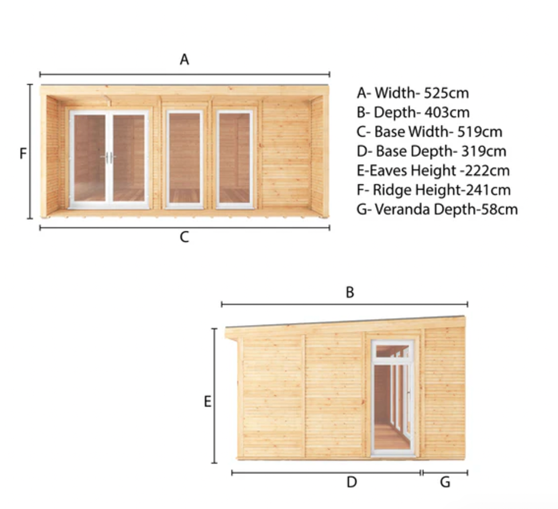 The 5m x 3m Edwinstowe Insulated Garden Room with White UPVC ( Windows & Doors) - Ornate Outbuildings 
