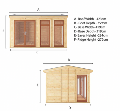The Rufford Insulated Garden Room 4m x 3m with Oak UPVC (Windows & Doors) - Ornate Outbuildings 