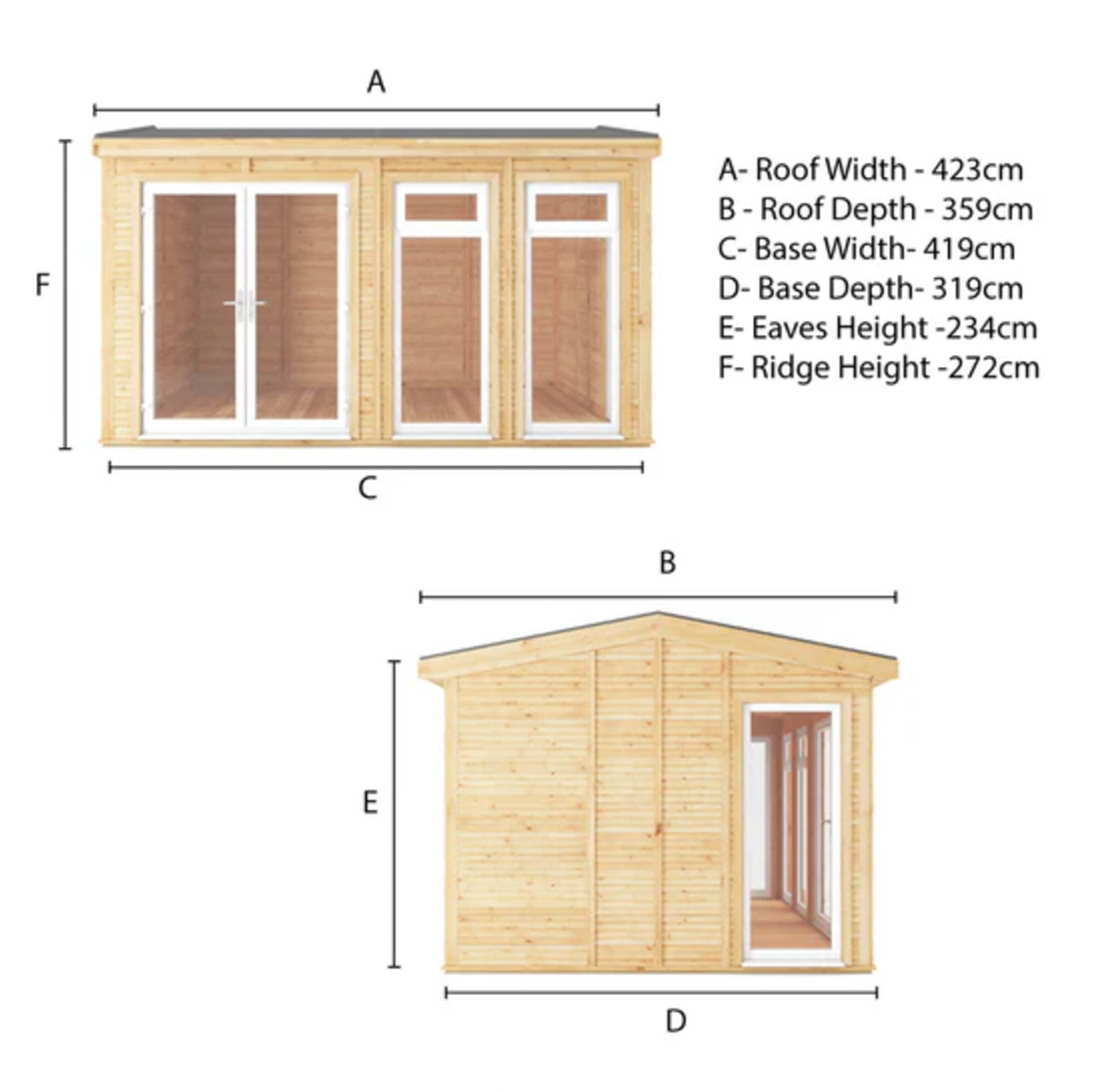 The Rufford Insulated Garden Room 4m x 3m with White UPVC (WIndows & Doors) - Ornate Outbuildings 