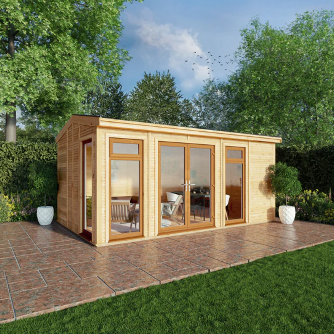 The 5m x 3m Rufford Insulated Garden Room with Oak UPVC( Windows & Doors) - Ornate Outbuildings 