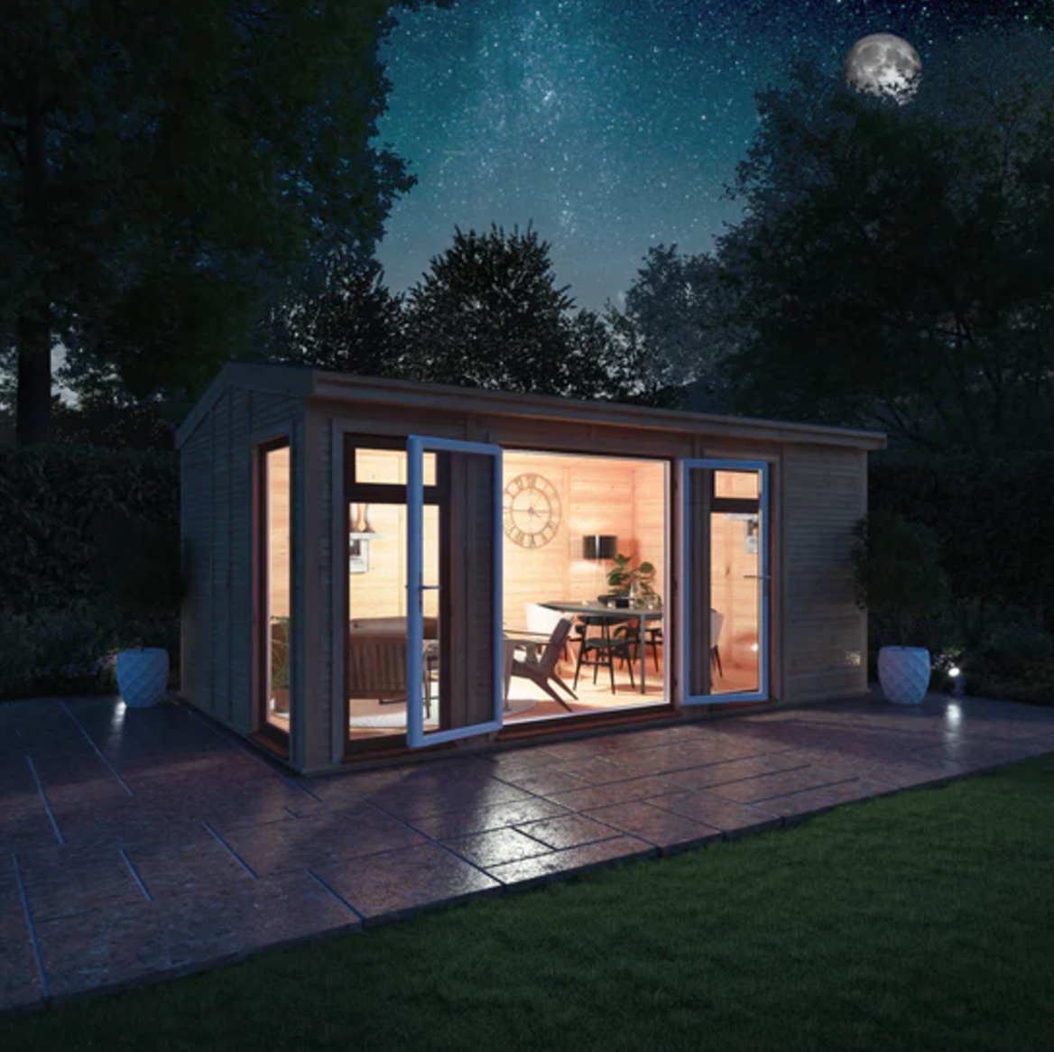 The 5m x 3m Rufford Insulated Garden Room with Oak UPVC( Windows & Doors) - Ornate Outbuildings 