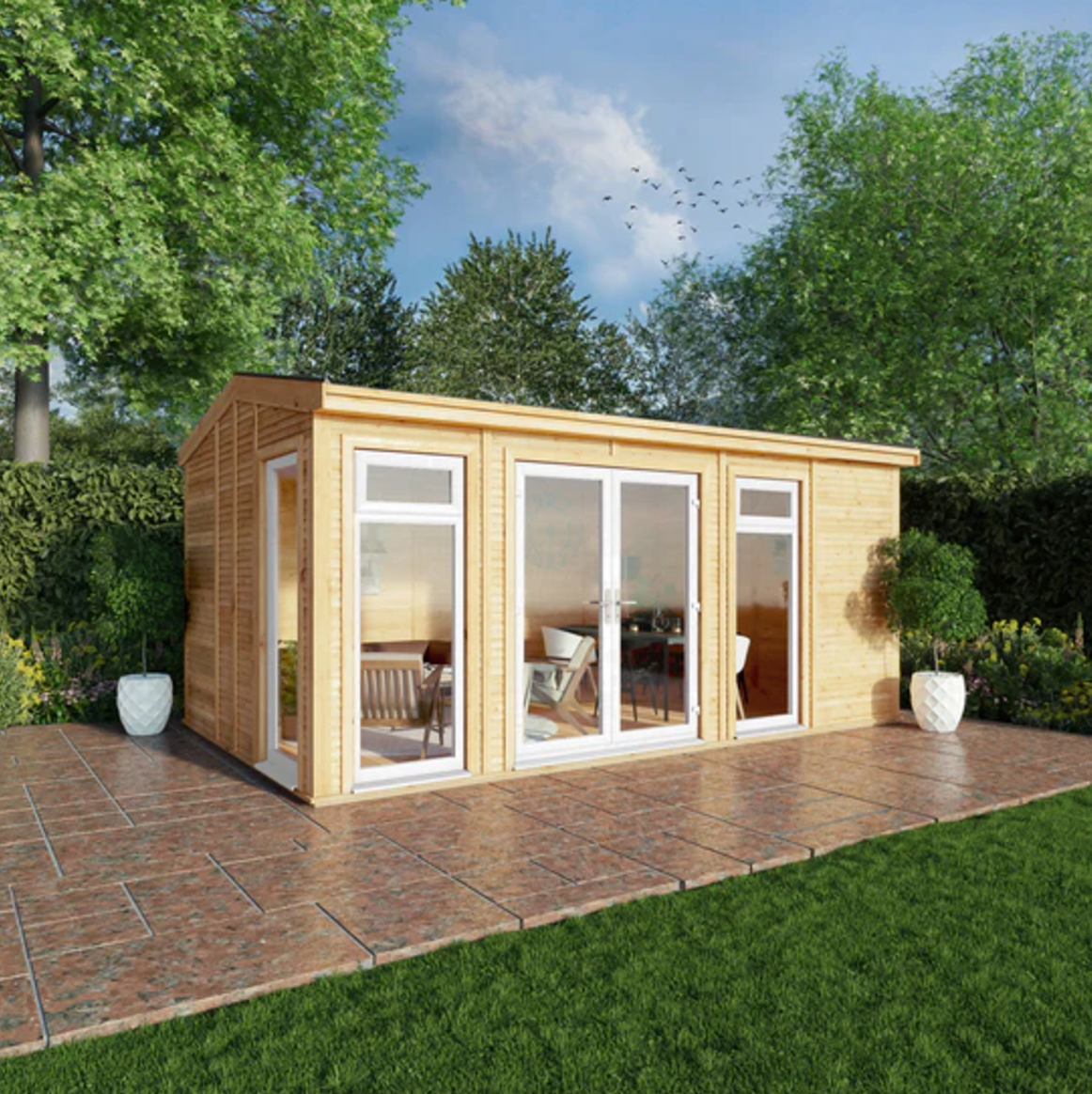 The 5m x 3m Rufford Insulated Garden Room with White UPVC ( Windows & Doors) - Ornate Outbuildings 