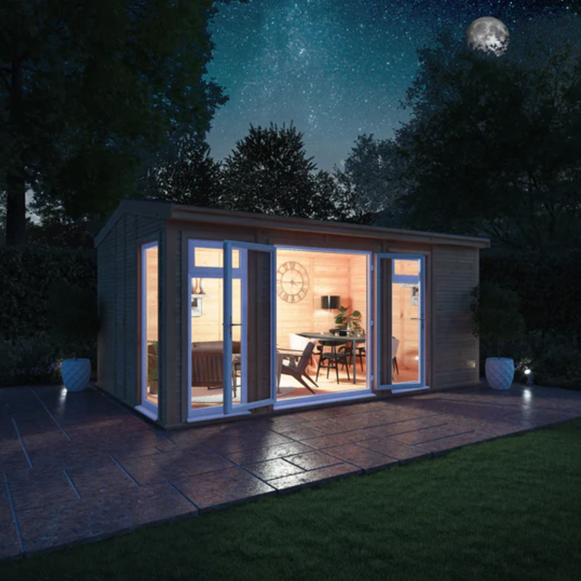 The 5m x 3m Rufford Insulated Garden Room with White UPVC ( Windows & Doors) - Ornate Outbuildings 