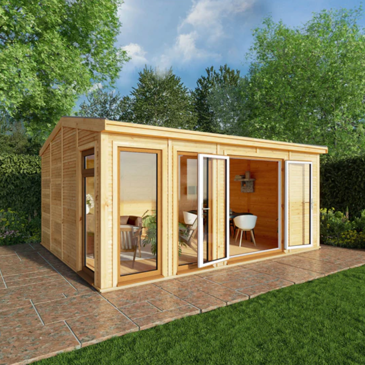 The Rufford Insulated Garden Room 5m x 4m with Oak UPVC ( Windows & Doors) - Ornate Outbuildings 