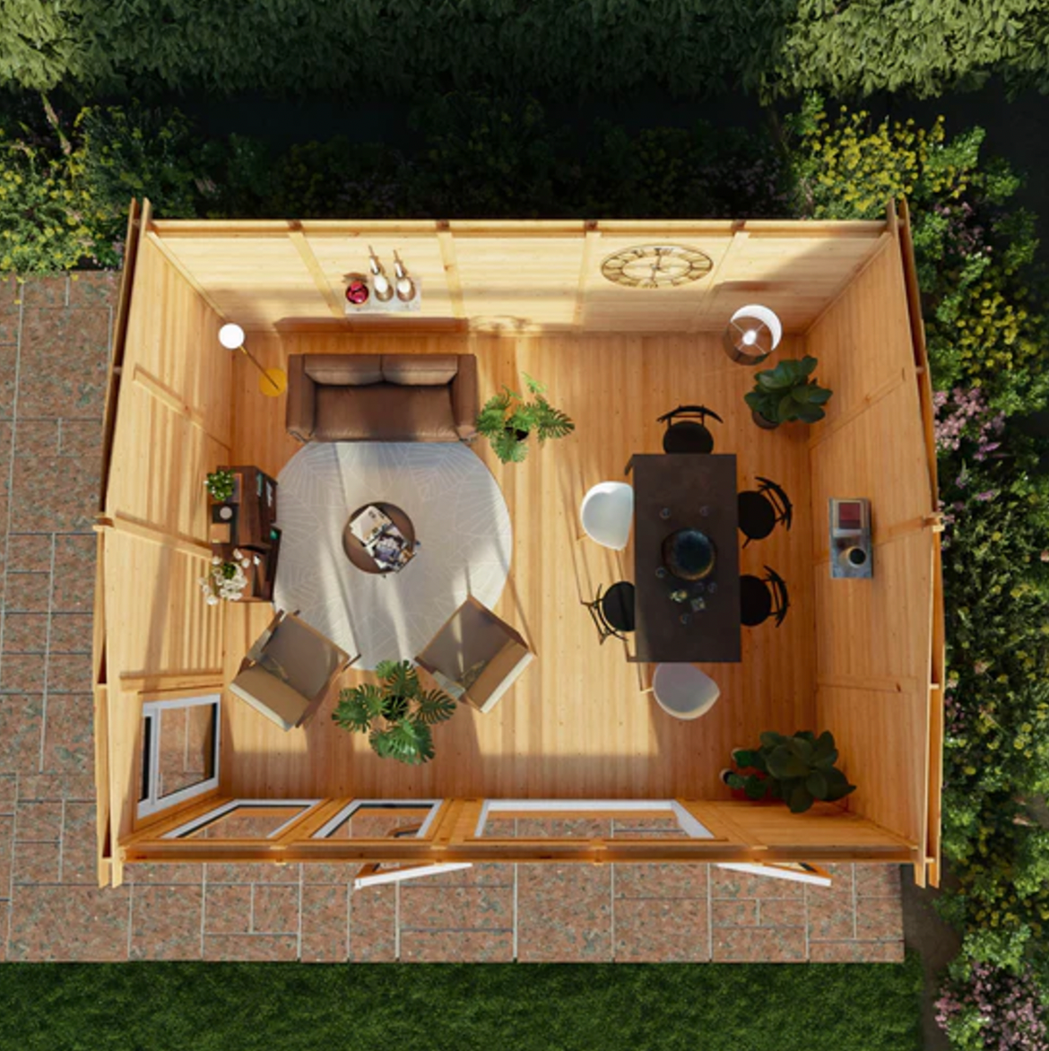The Rufford Insulated Garden Room 5m x 4m with Oak UPVC ( Windows & Doors) - Ornate Outbuildings 