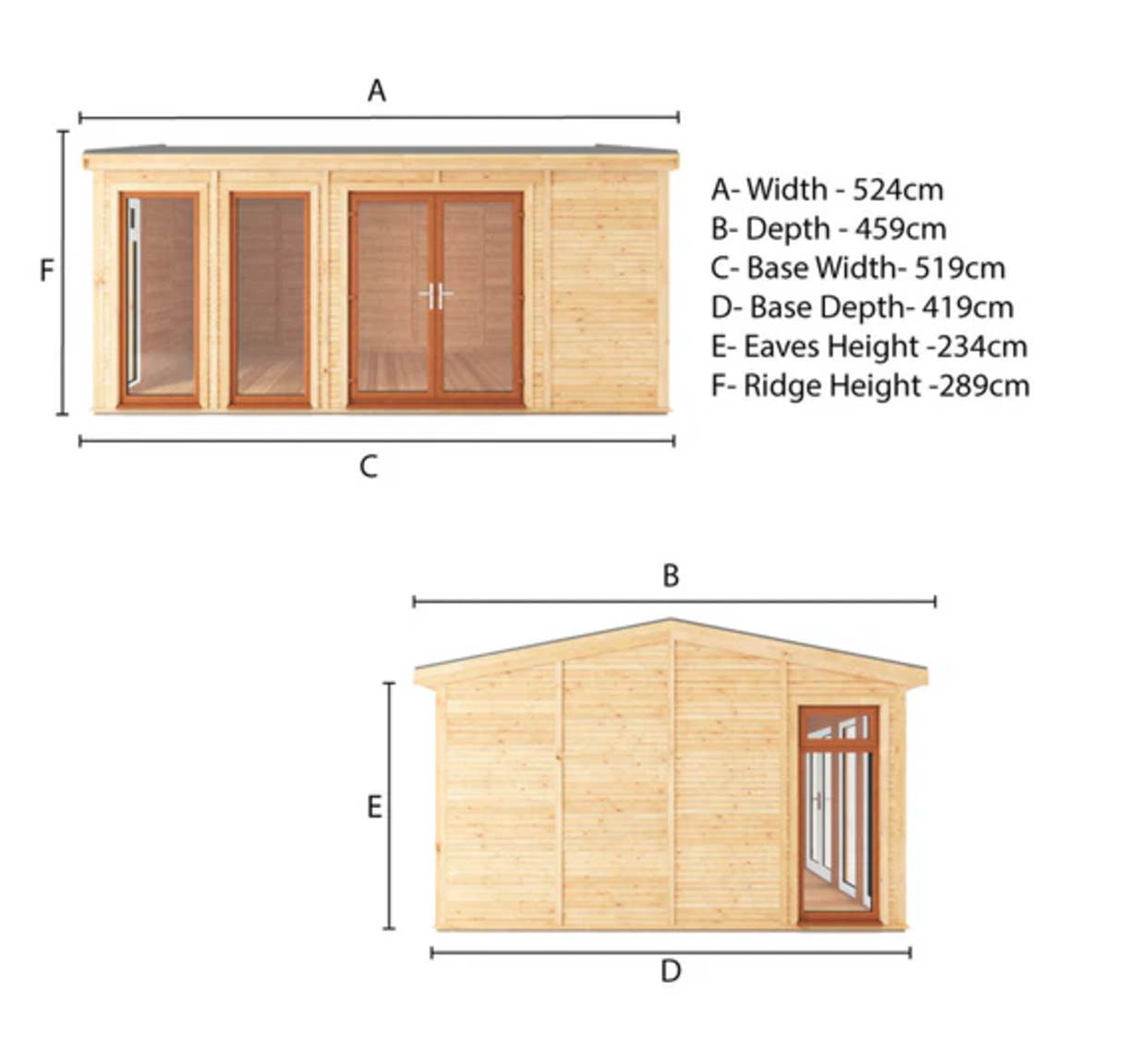 The Rufford Insulated Garden Room 5m x 4m with Oak UPVC ( Windows & Doors) - Ornate Outbuildings 
