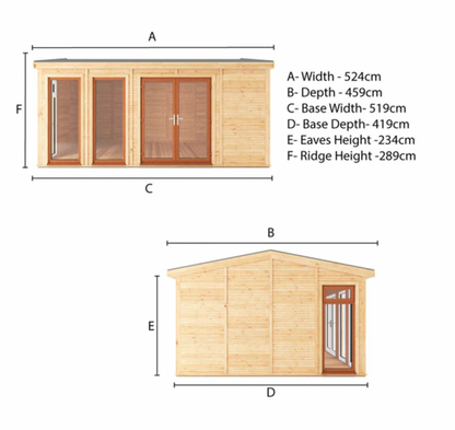 The Rufford Insulated Garden Room 5m x 4m with Oak UPVC ( Windows & Doors) - Ornate Outbuildings 
