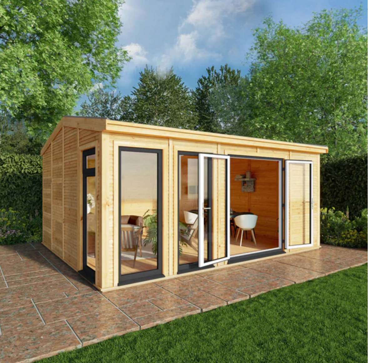 The Rufford Insulated Garden Room 5m x 4m with Anthracite UPVC ( Windows & Doors) - Ornate Outbuildings 