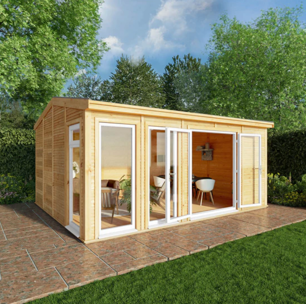 The Rufford Insulated Garden Room 5m x 4m with White UPVC (Windows & Doors) - Ornate Outbuildings 