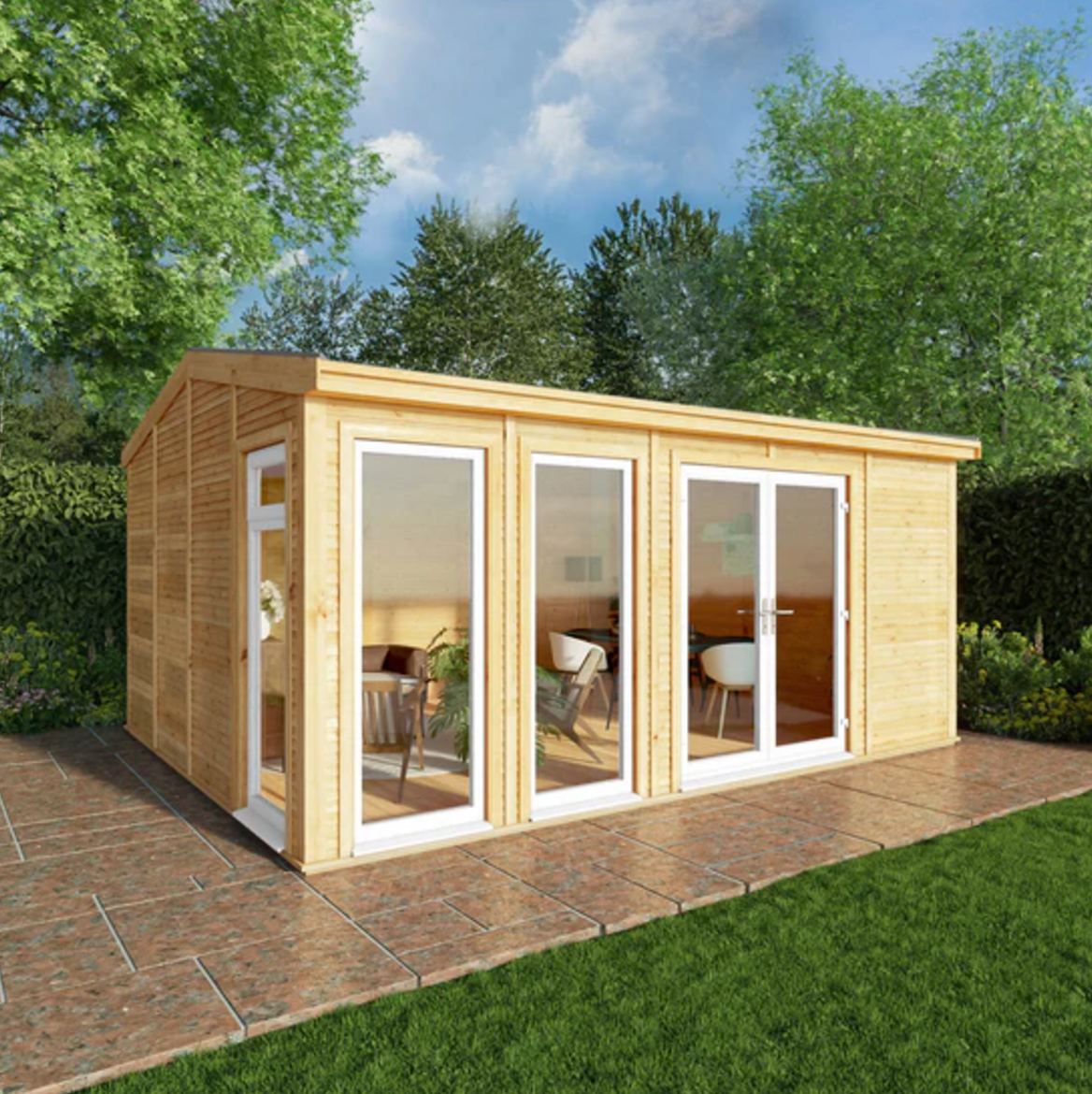 The Rufford Insulated Garden Room 5m x 4m with White UPVC (Windows & Doors) - Ornate Outbuildings 
