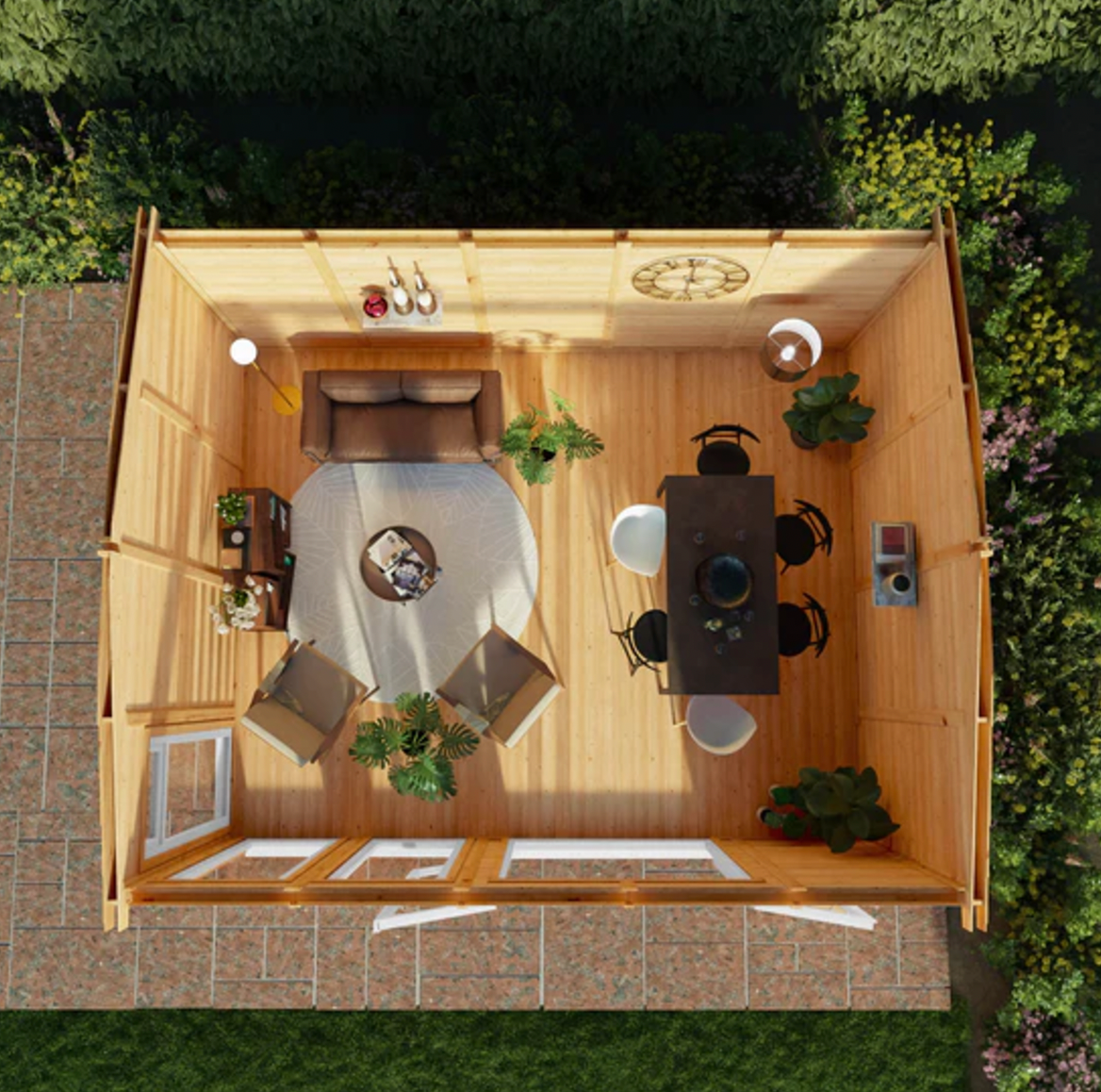 The Rufford Insulated Garden Room 5m x 4m with White UPVC (Windows & Doors) - Ornate Outbuildings 