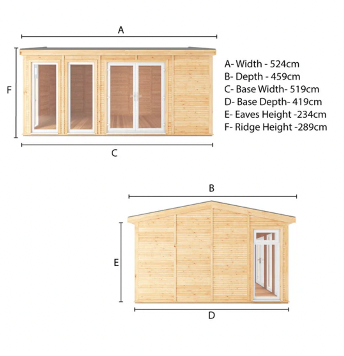 The Rufford Insulated Garden Room 5m x 4m with White UPVC (Windows & Doors) - Ornate Outbuildings 