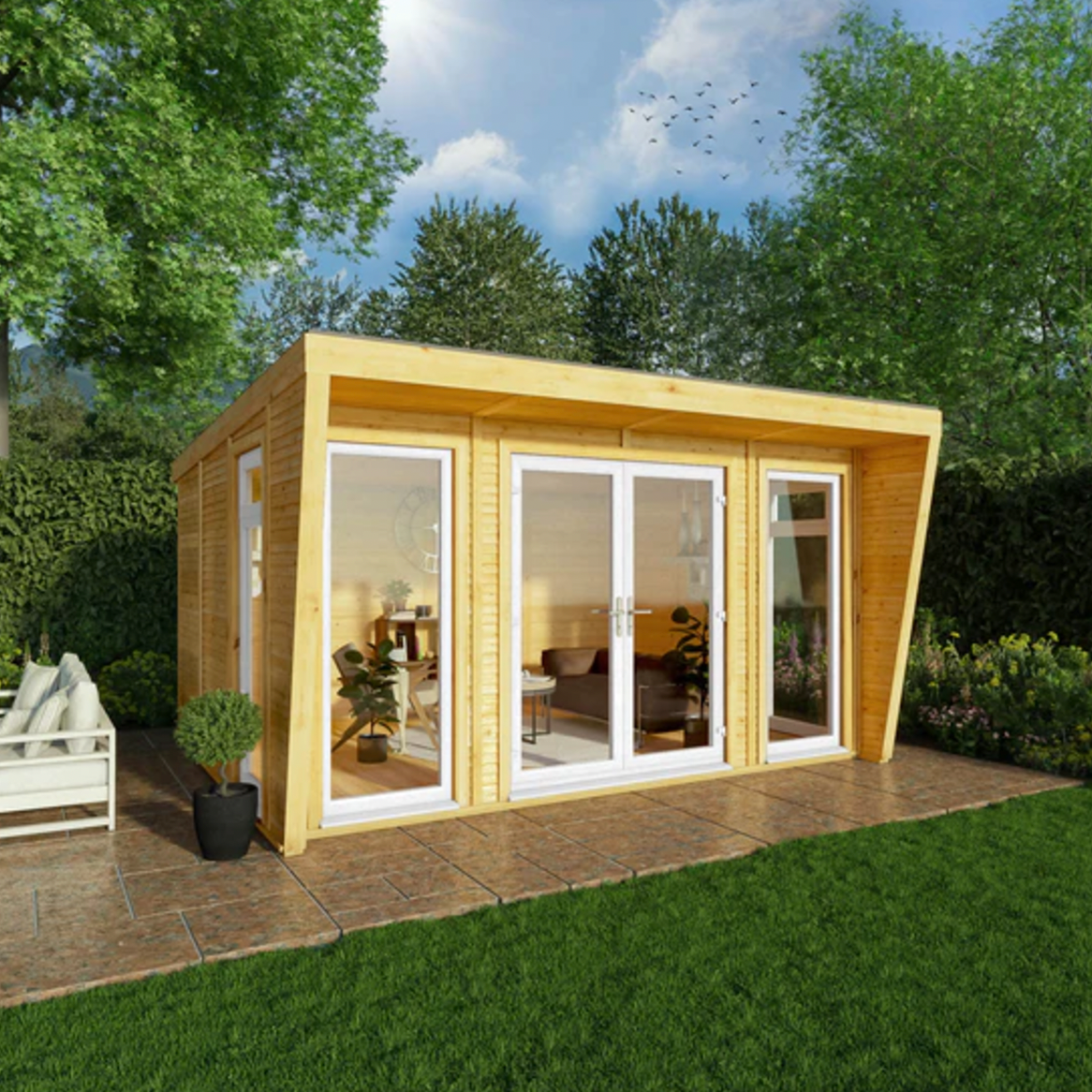 The Harlow Insulated Garden Room 4m x 3m with White UPVC (Windows & Doors) - Ornate Outbuildings 
