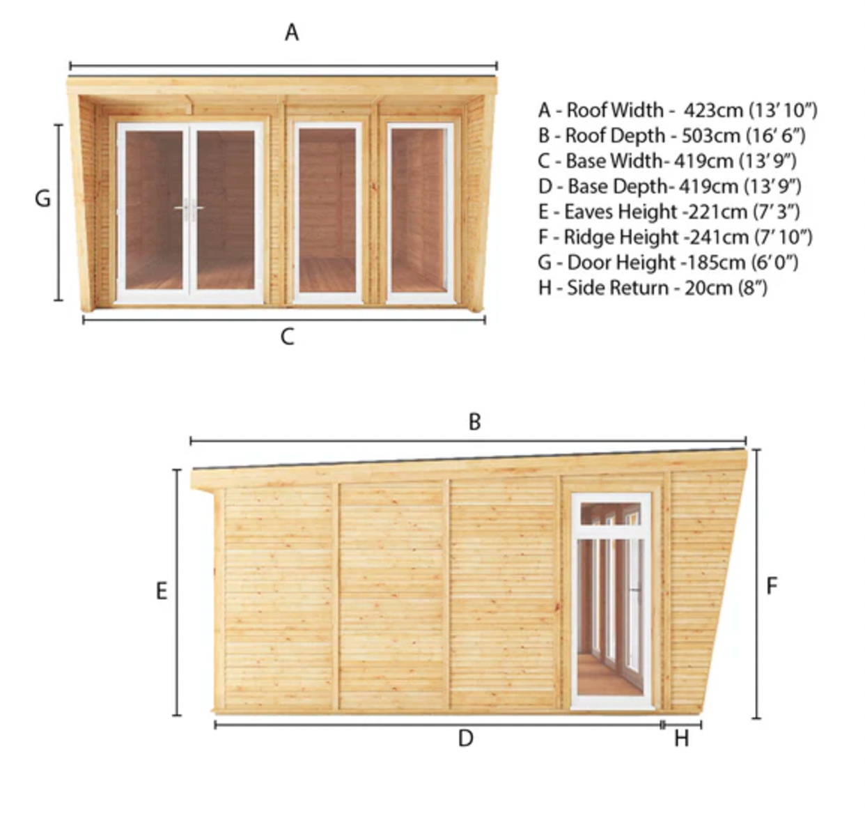 The Harlow Insulated Garden Room 4m x 4m with White UPVC (Windows & Doors) - Ornate Outbuildings 
