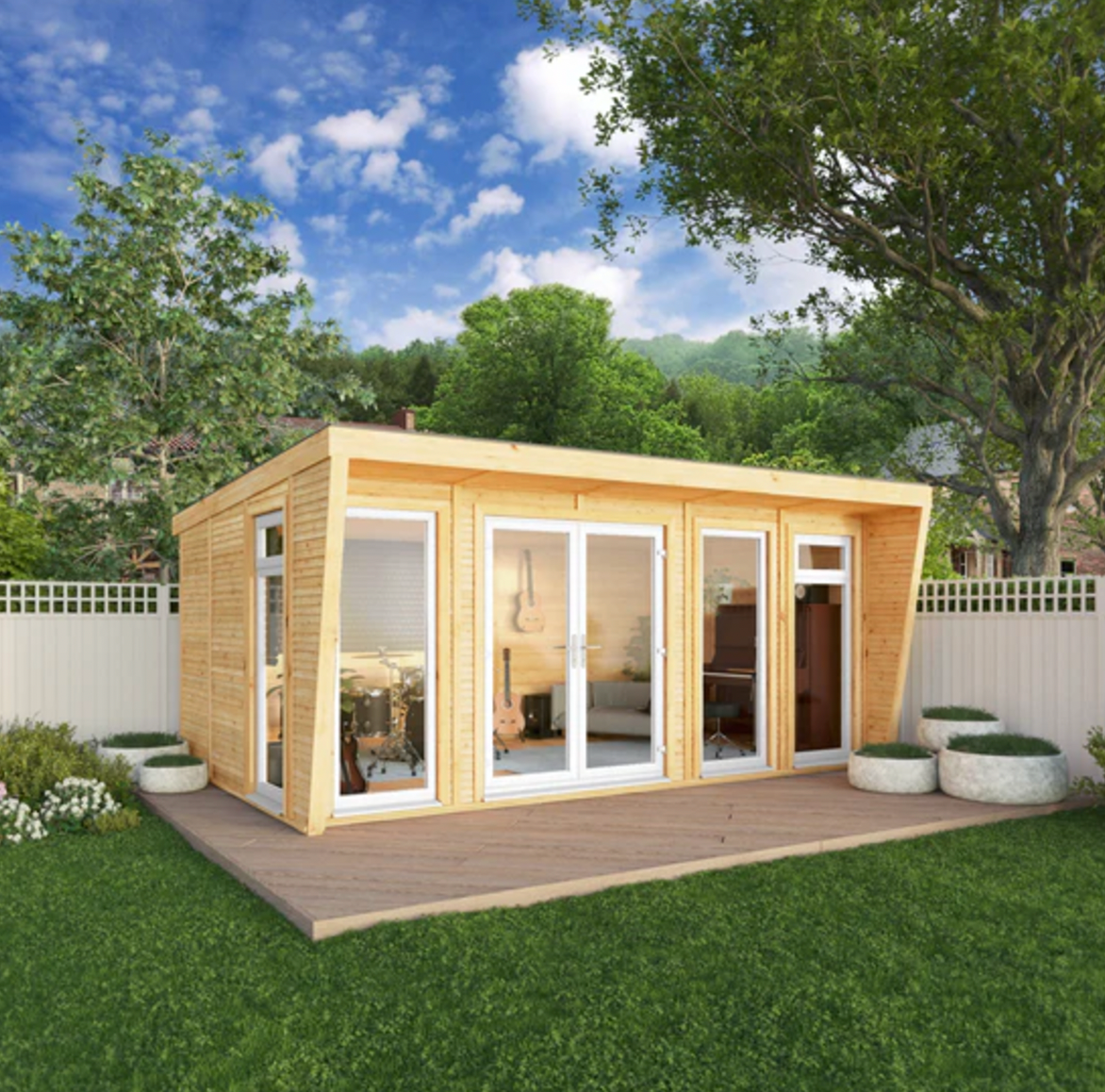 The Harlow Insulated Garden Room 5m x 3m with White UPVC ( Windows & Doors) - Ornate Outbuildings 