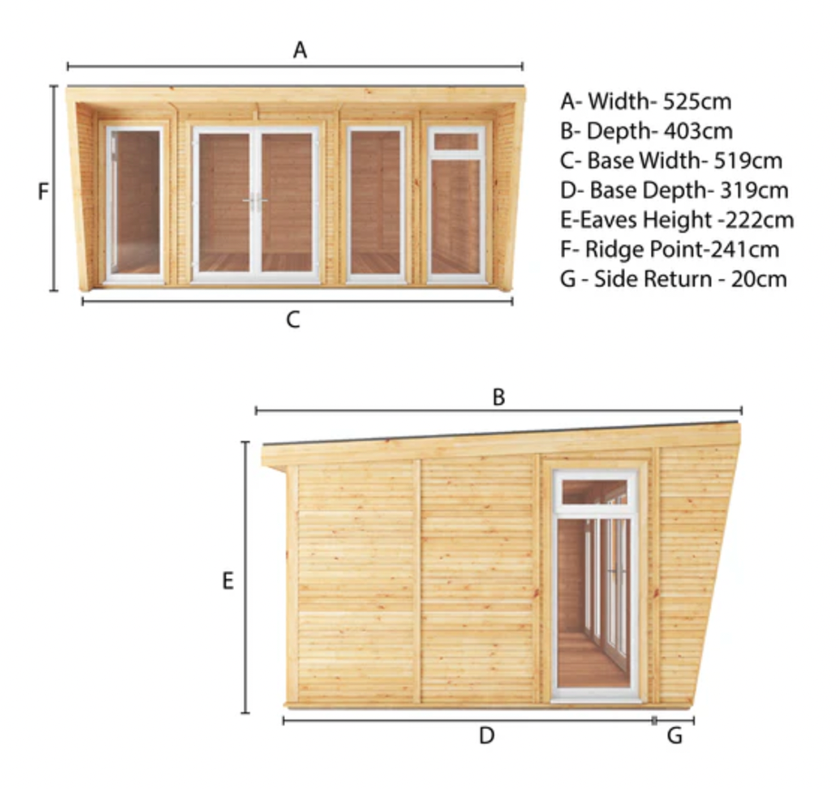 The Harlow Insulated Garden Room 5m x 3m with White UPVC ( Windows & Doors) - Ornate Outbuildings 