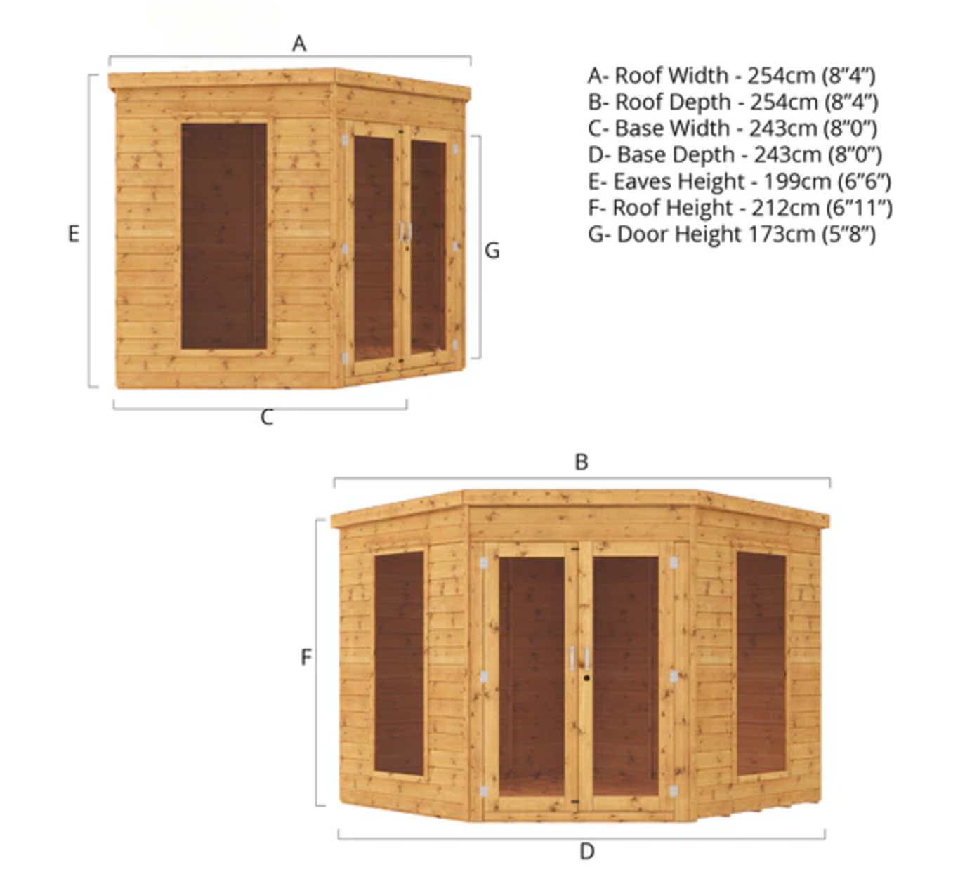 8 x 8 Premier Corner Summerhouse - Ornate Outbuildings 