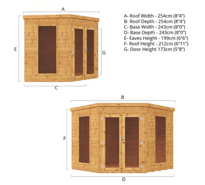 8 x 8 Premier Corner Summerhouse - Ornate Outbuildings 