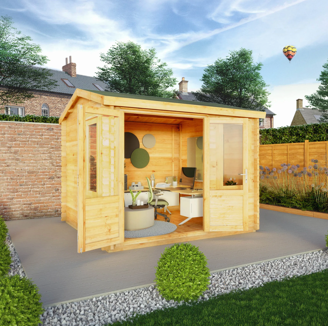3m x 3m Home Office Elite Log Cabin - 44mm - Ornate Outbuildings 