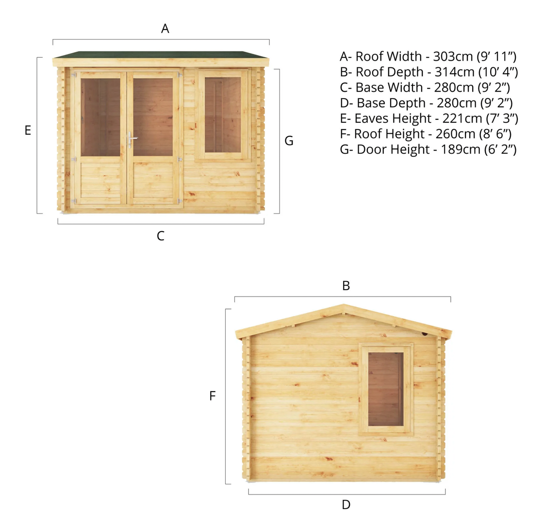 3m x 3m Home Office Elite Log Cabin - 44mm - Ornate Outbuildings 