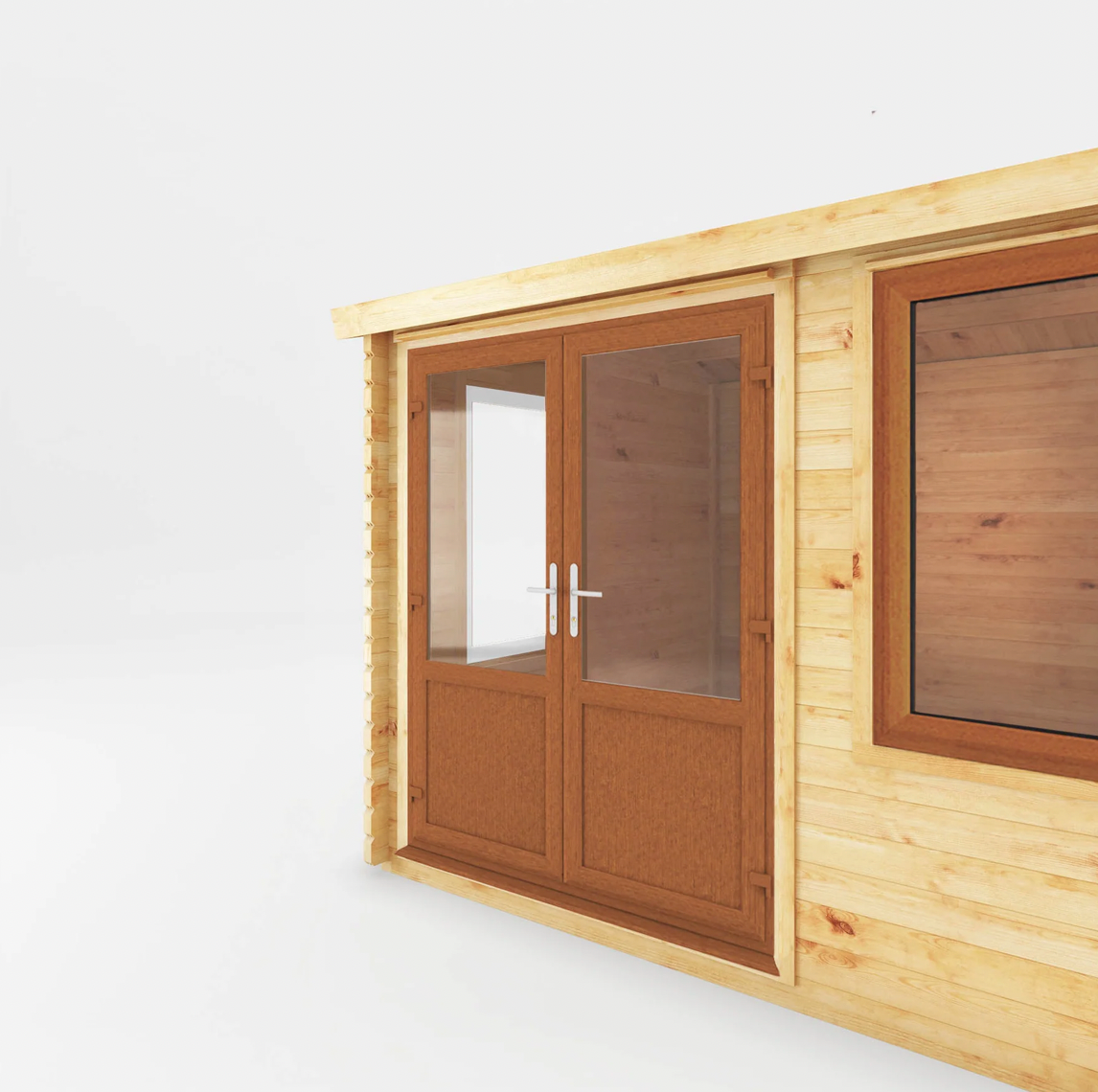 3m x 3m Home Office Elite Log Cabin - UPVC Oak - Ornate Outbuildings 