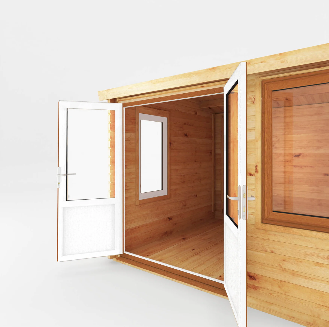 3m x 3m Home Office Elite Log Cabin - UPVC Oak - Ornate Outbuildings 